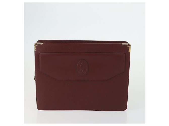 CARTIER Bolsa Clutch Must Line de Couro 2 Set Bordeaux Auth mr1596 - vista 2