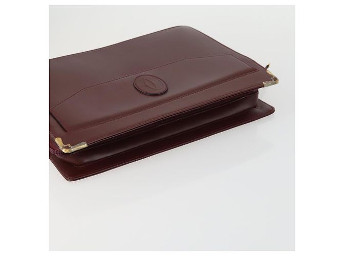 CARTIER Bolsa Clutch Must Line de Couro 2 Set Bordeaux Auth mr1596 - vista 5