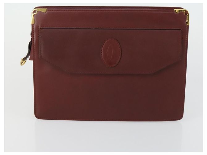 CARTIER Bolsa Clutch Must Line de Couro 2 Set Bordeaux Auth mr1596 - vista 9