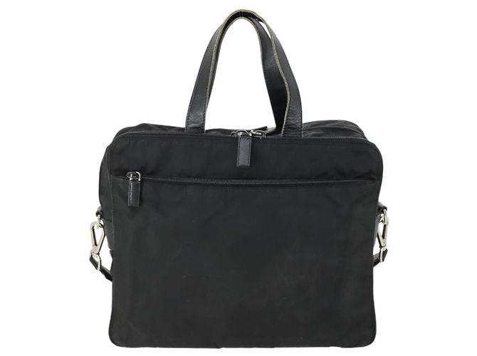 Borsa da lavoro PRADA Nylon 2 vie Nero Argento Auth 155199 - vista 13