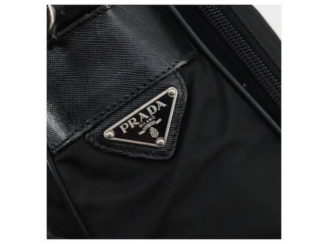 Borsa da lavoro PRADA Nylon 2 vie Nero Argento Auth 155199 - vista 19