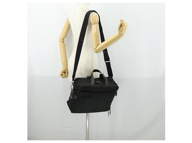 Borsa da lavoro PRADA Nylon 2 vie Nero Argento Auth 155199 - vista 24