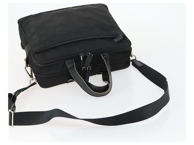 Borsa da lavoro PRADA Nylon 2 vie Nero Argento Auth 155199 - vista 7
