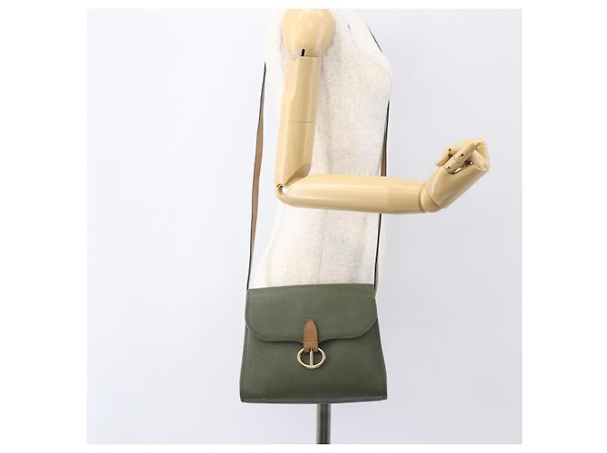 Bolsa de Ombro Christian Dior em Couro Caqui Dourado Auth ar13898 - vista 20