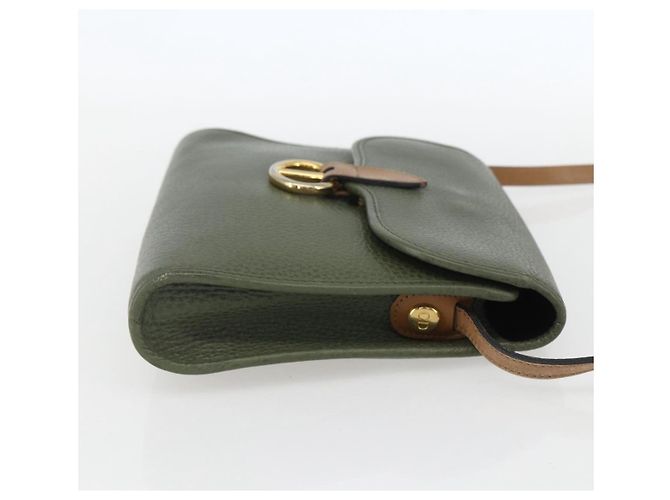 Bolsa de Ombro Christian Dior em Couro Caqui Dourado Auth ar13898 - vista 3