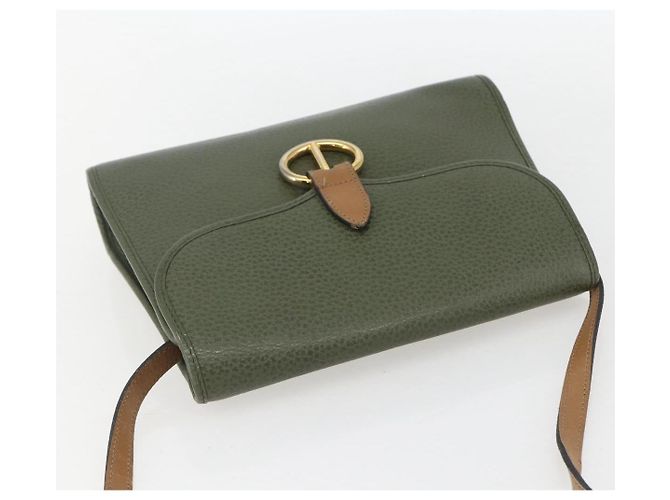 Bolsa de Ombro Christian Dior em Couro Caqui Dourado Auth ar13898 - vista 6