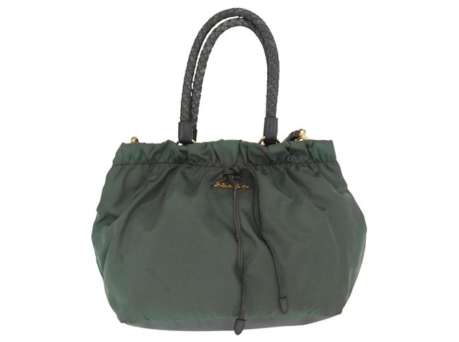 Borsa Tote PRADA Nylon 2in1 Kaki Oro Auth bs32071 D'oro Cachi - vista 13