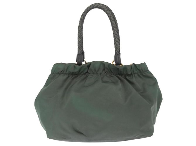 Borsa Tote PRADA Nylon 2in1 Kaki Oro Auth bs32071 D'oro Cachi - vista 2