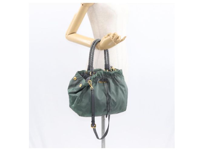 Borsa Tote PRADA Nylon 2in1 Kaki Oro Auth bs32071 D'oro Cachi - vista 25