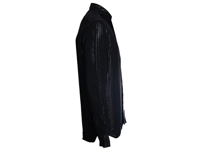 Camisa a rayas metálica Saint Laurent en negro - vista 3