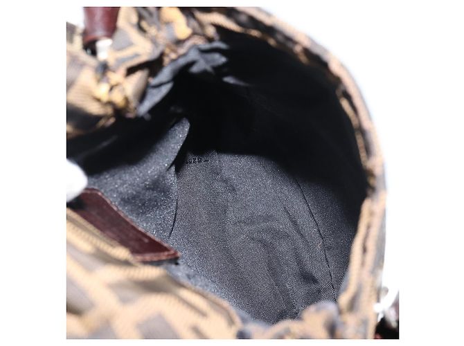 Borsa a Spalla in Tela Zucca FENDI Nera Marrone Auth 156141 Nero - vista 10