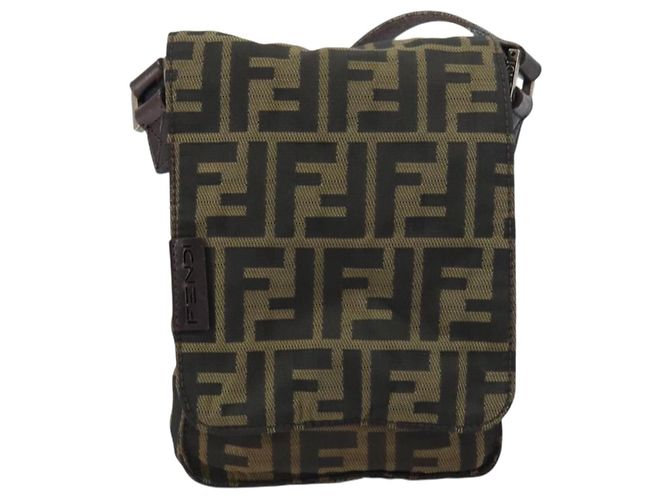 Borsa a Spalla in Tela Zucca FENDI Nera Marrone Auth 156141 Nero - vista 13