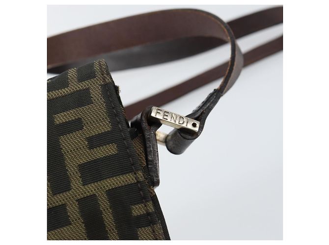 Borsa a Spalla in Tela Zucca FENDI Nera Marrone Auth 156141 Nero - vista 18