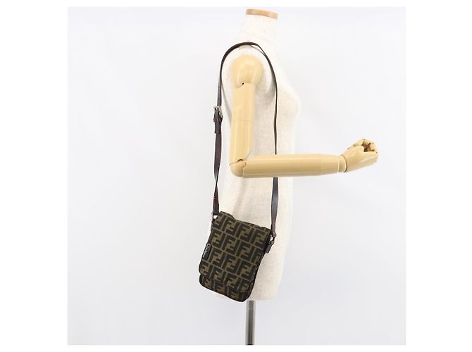 Borsa a Spalla in Tela Zucca FENDI Nera Marrone Auth 156141 Nero - vista 24