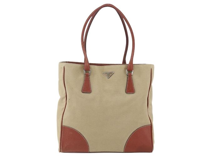 PRADA Tote Bag aus Canvas Beige Silber Authentisch 158525 - Ansicht 13