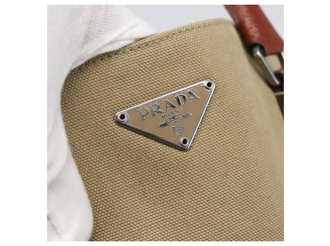 PRADA Tote Bag aus Canvas Beige Silber Authentisch 158525 - Ansicht 17