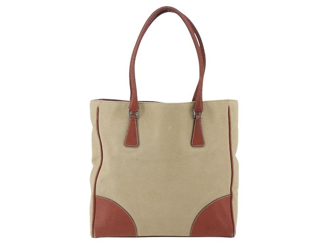 PRADA Tote Bag aus Canvas Beige Silber Authentisch 158525 - Ansicht 2
