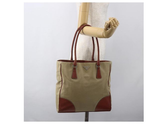 PRADA Tote Bag aus Canvas Beige Silber Authentisch 158525 - Ansicht 23