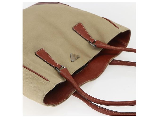 PRADA Tote Bag aus Canvas Beige Silber Authentisch 158525 - Ansicht 6