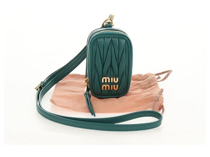 Pochette Miu Miu Matelassé Pelle Verde Oro Auth 158101SM D'oro - vista 12