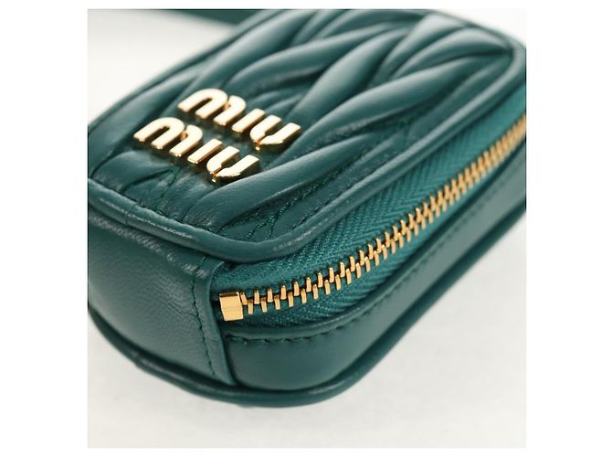 Pochette Miu Miu Matelassé Pelle Verde Oro Auth 158101SM D'oro - vista 16