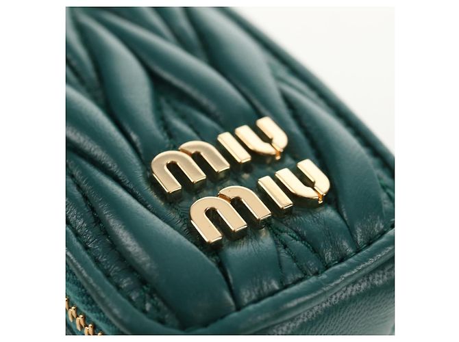 Pochette Miu Miu Matelassé Pelle Verde Oro Auth 158101SM D'oro - vista 19