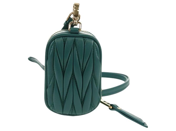 Pochette Miu Miu Matelassé Pelle Verde Oro Auth 158101SM D'oro - vista 2