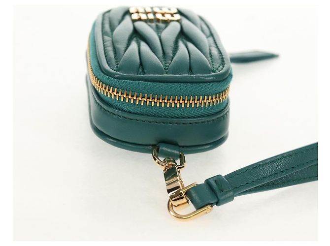 Pochette Miu Miu Matelassé Pelle Verde Oro Auth 158101SM D'oro - vista 6