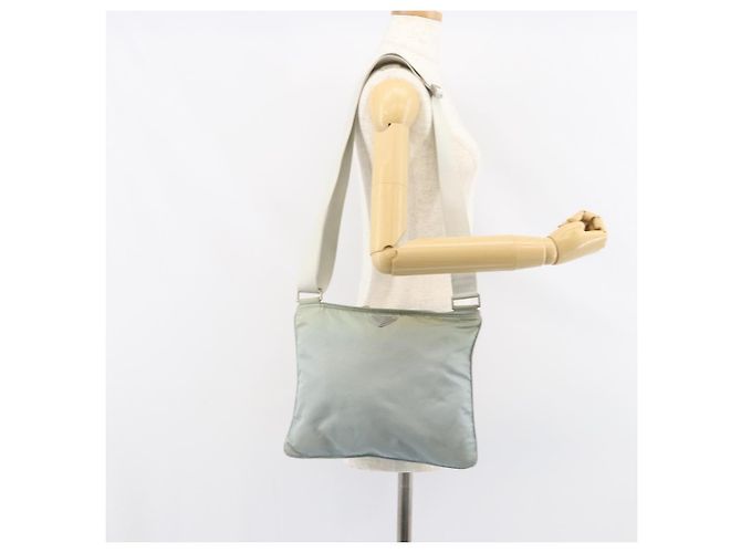PRADA Schultertasche Nylon Hellblau Silber Authentisch 156862 - Ansicht 21