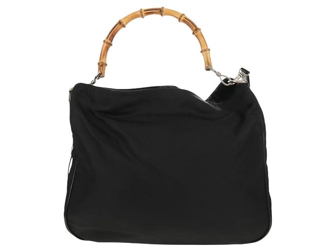 Borsa a mano in nylon Gucci Bamboo 2 vie nera oro 001 2058 1577 5 Auth gh1412 Nero D'oro - vista 13