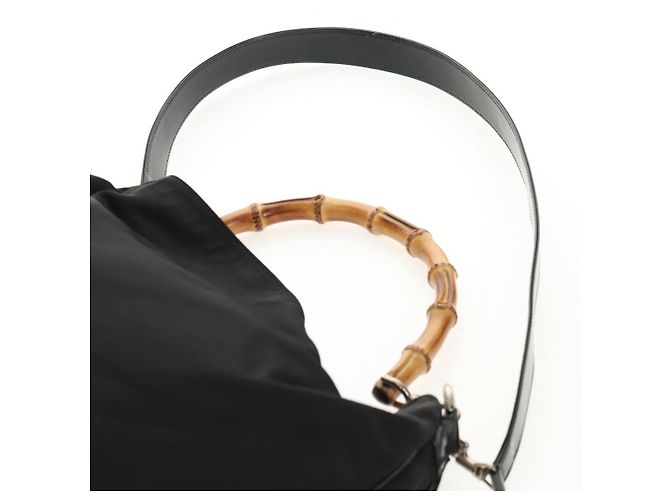 Borsa a mano in nylon Gucci Bamboo 2 vie nera oro 001 2058 1577 5 Auth gh1412 Nero D'oro - vista 15