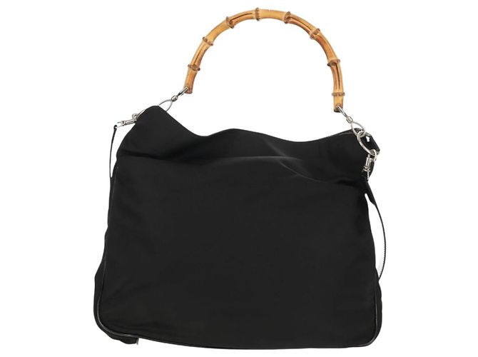 Borsa a mano in nylon Gucci Bamboo 2 vie nera oro 001 2058 1577 5 Auth gh1412 Nero D'oro - vista 2