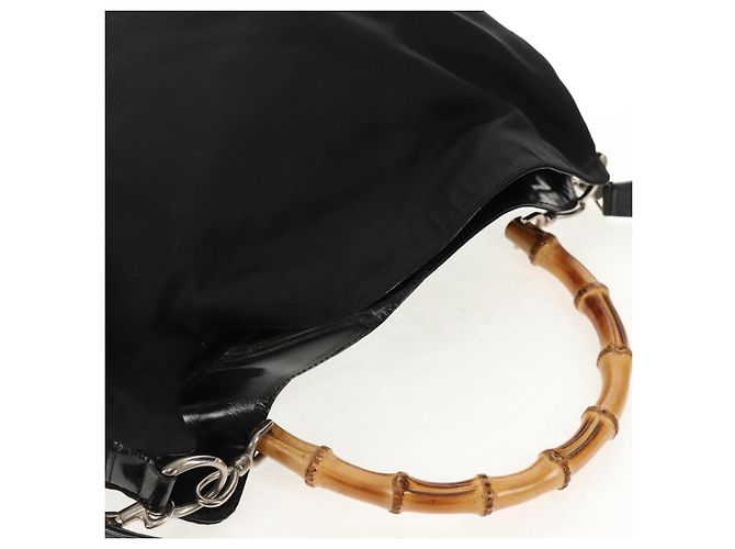 Borsa a mano in nylon Gucci Bamboo 2 vie nera oro 001 2058 1577 5 Auth gh1412 Nero D'oro - vista 6