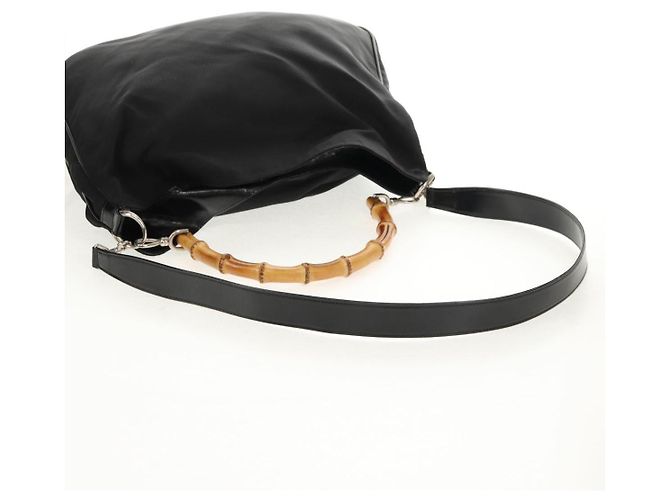 Borsa a mano in nylon Gucci Bamboo 2 vie nera oro 001 2058 1577 5 Auth gh1412 Nero D'oro - vista 8