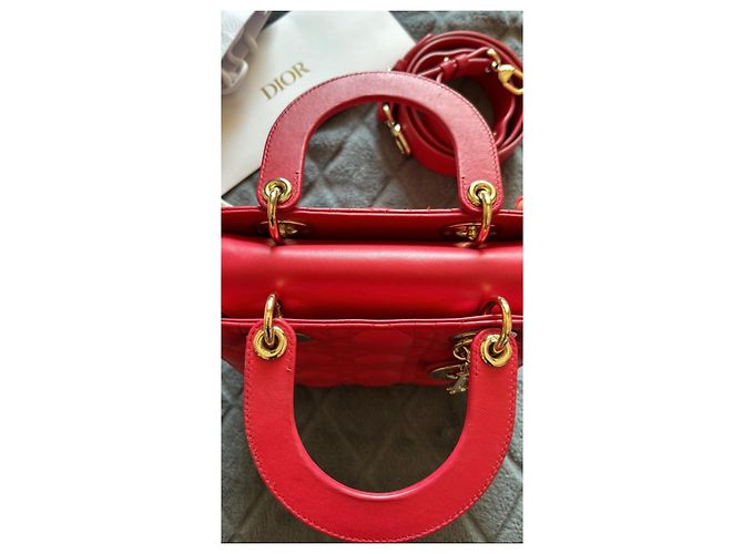 Borsa a mano Christian Dior Lady Dior in agnello rosso - vista 11