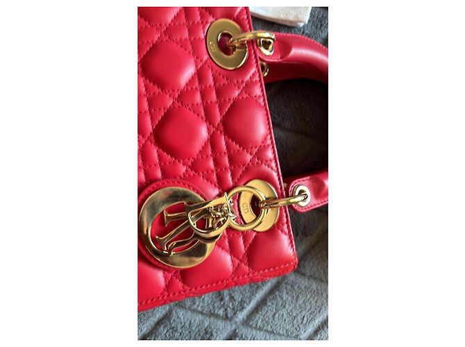 Borsa a mano Christian Dior Lady Dior in agnello rosso - vista 12