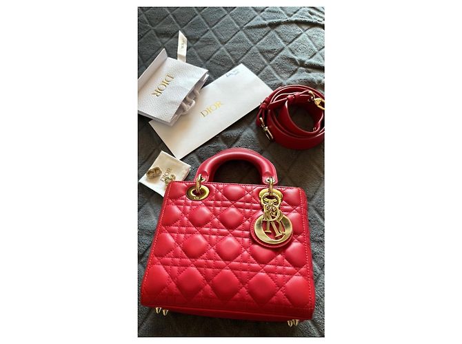 Borsa a mano Christian Dior Lady Dior in agnello rosso - vista 13