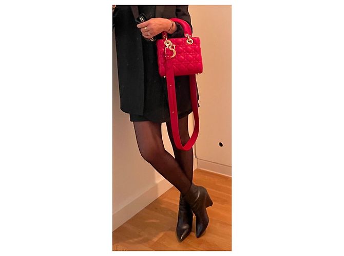 Borsa a mano Christian Dior Lady Dior in agnello rosso - vista 15