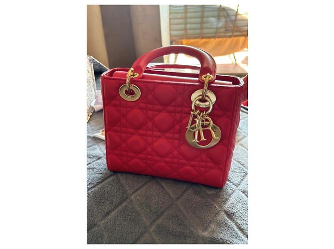 Borsa a mano Christian Dior Lady Dior in agnello rosso - vista 2