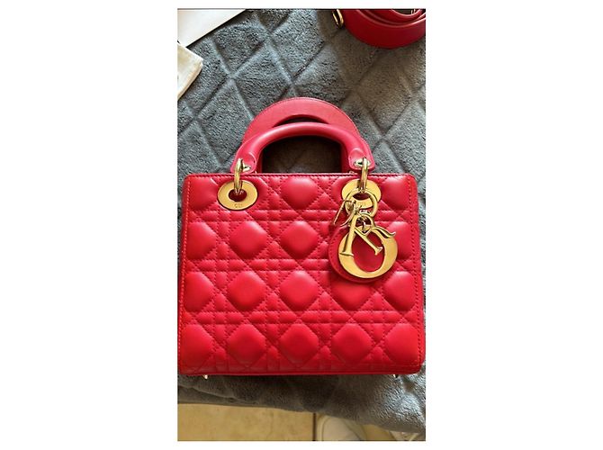 Borsa a mano Christian Dior Lady Dior in agnello rosso - vista 3