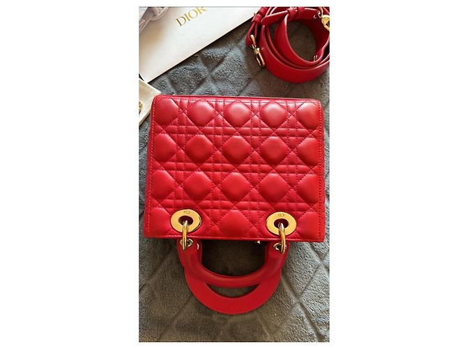 Borsa a mano Christian Dior Lady Dior in agnello rosso - vista 4