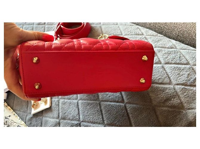 Borsa a mano Christian Dior Lady Dior in agnello rosso - vista 5