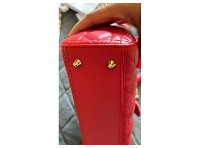 Borsa a mano Christian Dior Lady Dior in agnello rosso - vista 6