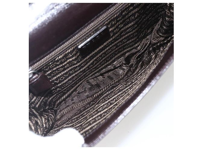 PRADA Borsa a Spalla con Catena Pelle plastica Marrone Scuro Auth am10365V - vista 11