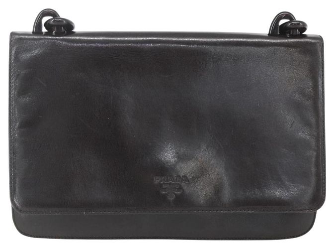 PRADA Borsa a Spalla con Catena Pelle plastica Marrone Scuro Auth am10365V - vista 13