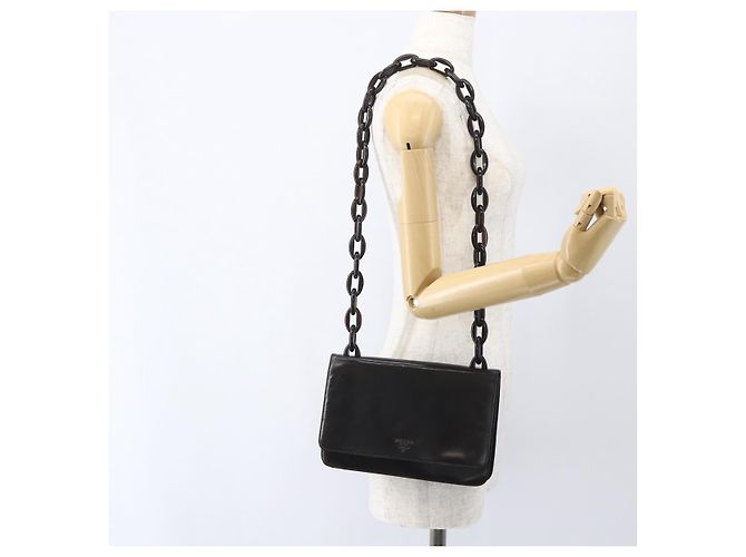 PRADA Borsa a Spalla con Catena Pelle plastica Marrone Scuro Auth am10365V - vista 22