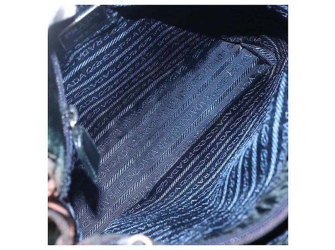 Borsa Tote PRADA in nylon e pelle nera argento autentica bs31865 Nero - vista 11