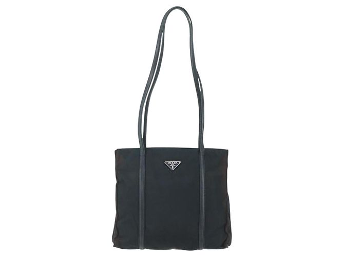 Borsa Tote PRADA in nylon e pelle nera argento autentica bs31865 Nero - vista 13