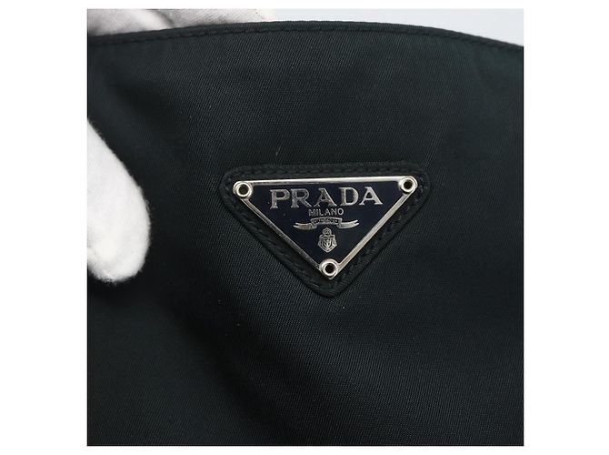 Borsa Tote PRADA in nylon e pelle nera argento autentica bs31865 Nero - vista 17