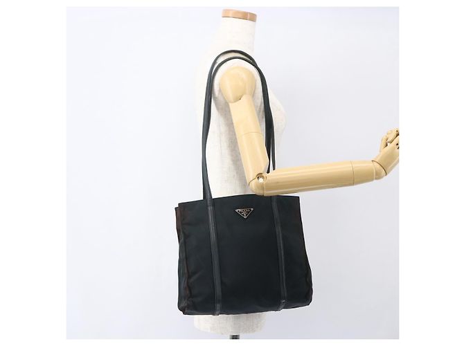Borsa Tote PRADA in nylon e pelle nera argento autentica bs31865 Nero - vista 24